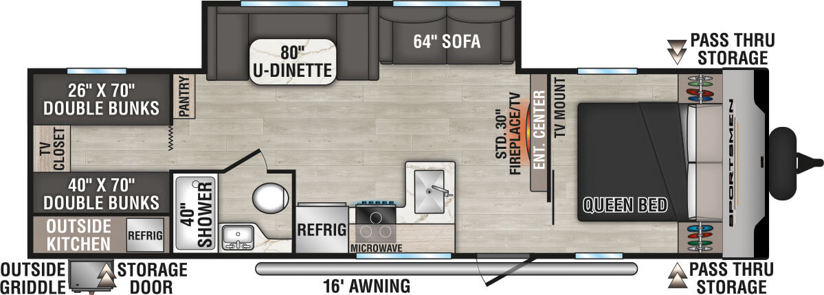 2025 KZ RV Sportsmen SE 301BHKSE Travel Trailer Floorplan