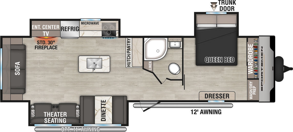 2025 KZ RV Sportsmen SE 303QBSE Travel Trailer Floorplan