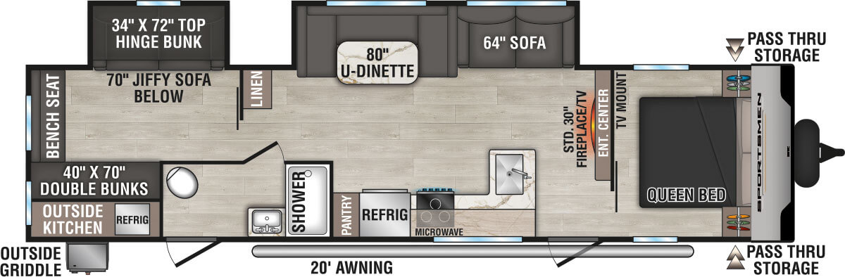 2025 KZ RV Sportsmen SE 332BHKSE Travel Trailer Floorplan