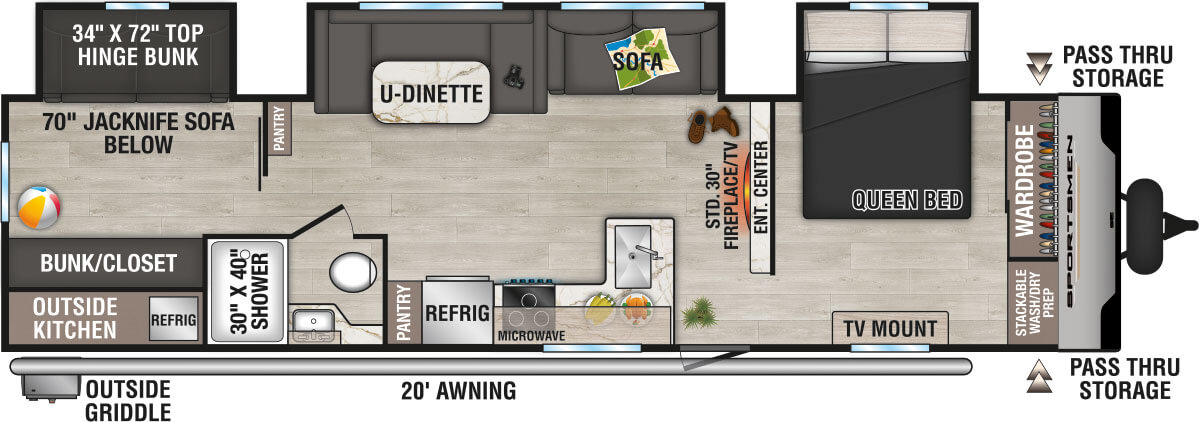 2025 KZ RV Sportsmen SE 333BHKSE Travel Trailer Floorplan