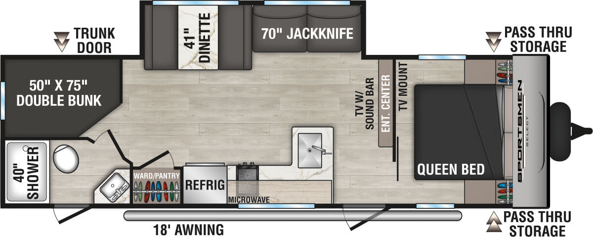 2025 KZ RV Sportsmen Select 261BHSL Travel Trailer Floorplan