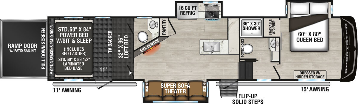 2025 KZ RV Sportster X 3411X Fifth Wheel Toy Hauler Floorplan