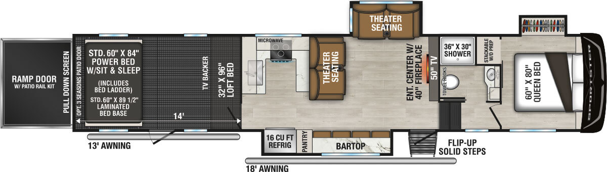 2025 KZ RV Sportster X 3814X Fifth Wheel Toy Hauler Floorplan