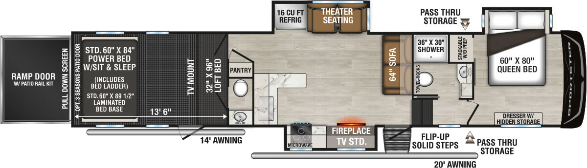 2025 KZ RV Sportster X 3914X Fifth Wheel Toy Hauler Floorplan