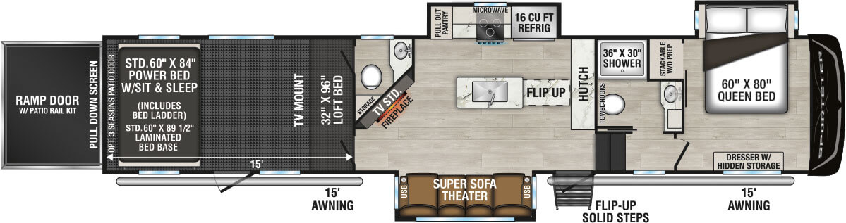 2025 KZ RV Sportster X 3915X Fifth Wheel Toy Hauler Floorplan